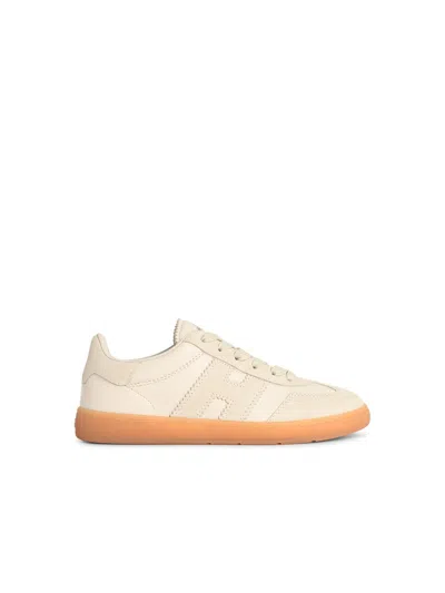 Hogan Low-top Leather And Suede Sneakers With Contrasting Sole In Neutral