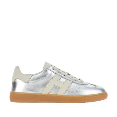 Hogan Cool Metallic Leather Sneakers In Silver
