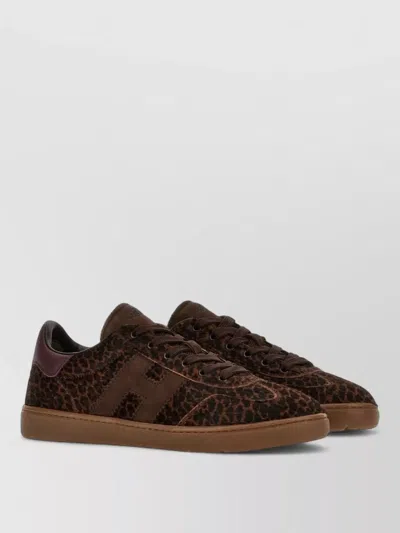 Hogan Cool Leather Lace Up Sneakers Logo Detail In Brown