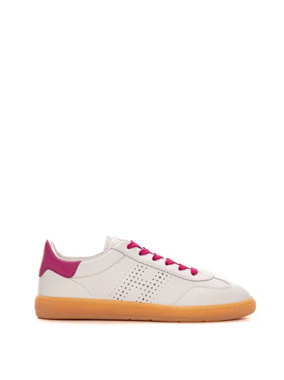 Hogan Cool Leather Sneakers With Laces In White/fuchsia