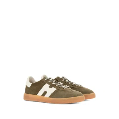 Hogan Cool Suede Sneakers With Nappa Leather Perforated H Detail Shoes In Green