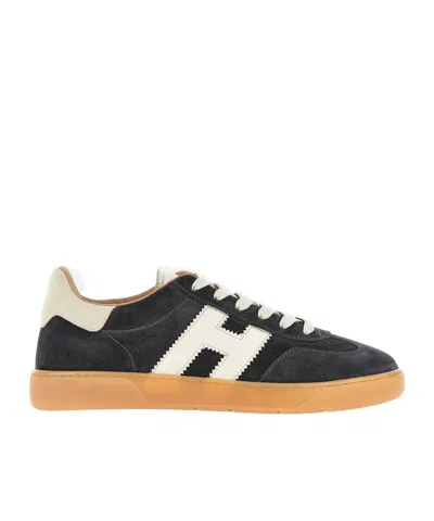 Hogan Navy Suede Leather H Sneakers In Black