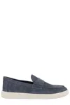 Hogan Suede Moccasin With Stitched Mask In Blu Tuareg