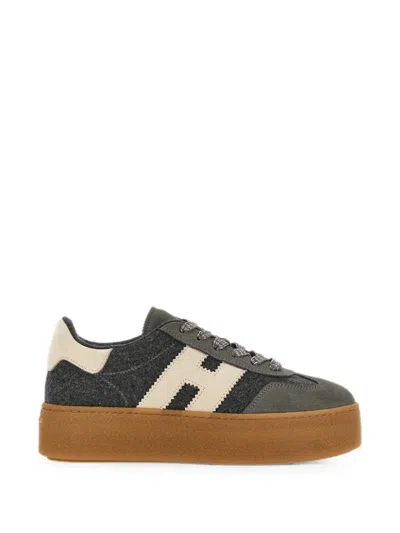 Hogan Gray Suede Boiled Wool H698 Platform Sneakers In Brown