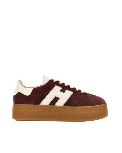 Hogan Burgundy Suede Platform H681 Sneakers In White