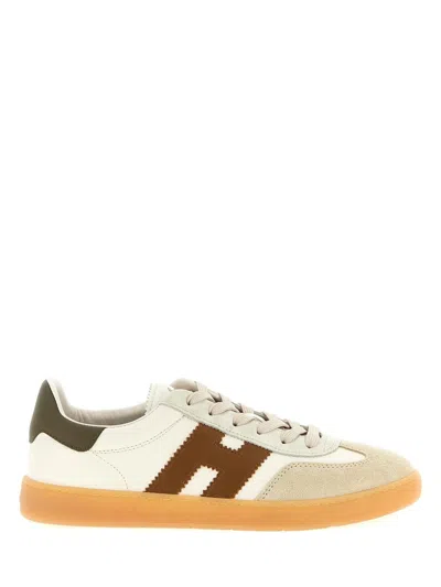 Hogan Light Beige Sneakers With Smooth And Suede Textures In Animal Print