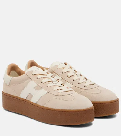 Hogan Cool Suede Platform Sneakers In White