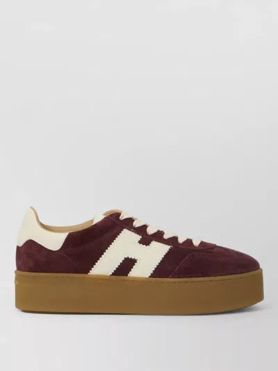 Hogan Cool Suede Sneakers Platform Sole Leather Detail In Burgundy
