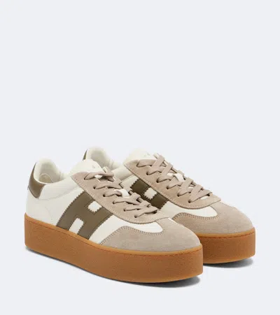 Hogan Cool Suede-trimmed Leather Platform Sneakers In Gray
