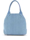 Hogan Cotton Denim Tote Bag In Blue In Blue