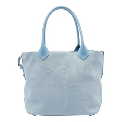 Hogan Cotton Denim Tote Bag In Blue