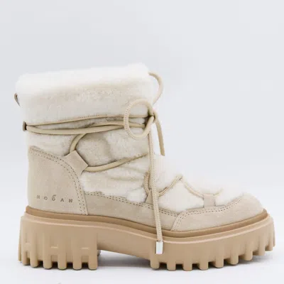 Hogan Cream Boots In Neutral