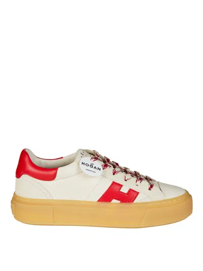 Hogan Cream Leather Red Heel Sneakers In White