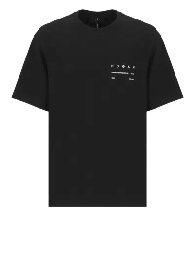 Hogan Crew-neck T-shirt With Lettering In Black