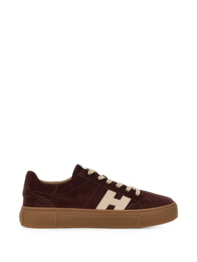 Hogan Low-top Sneaker With Contrasting Logo And Suede Finish In Brown