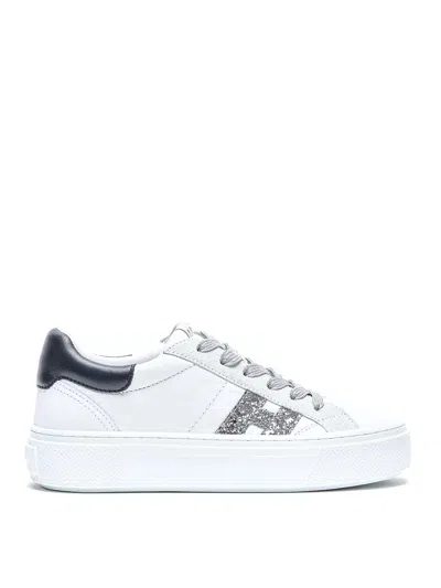 Hogan Crosswind Nappa Leather And Suede Sneakers With Glitter H Detail In White