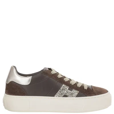 Hogan Crosswind Sneakers With Nappa Leather And Suede Accents In Brown