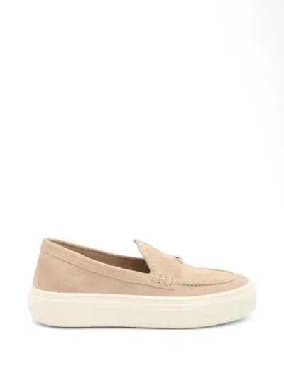 Hogan Soft Suede Moccasins With Chunky Sole And Hand-stitched Detail In Neutral