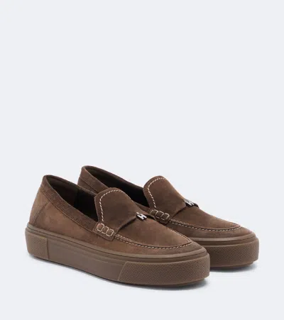 Hogan Crosswind Suede Loafers In Brown