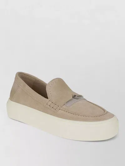Hogan Crosswind Suede Moccasins Chunky Rubber Sole In Neutral