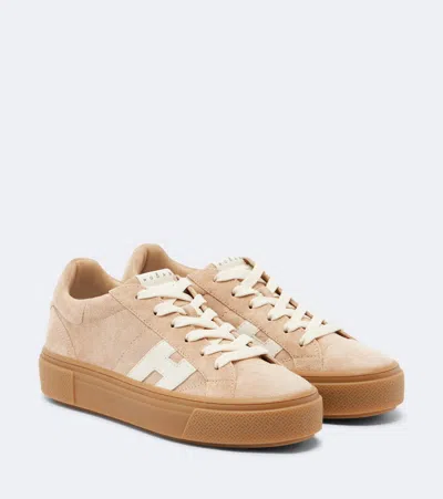 Hogan Crosswind Suede Platform Sneakers In Sand