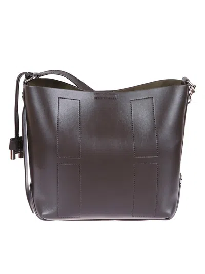 HOGAN DARK BROWN LEATHER HOBO BAG WITH EMBOSSED LOGO