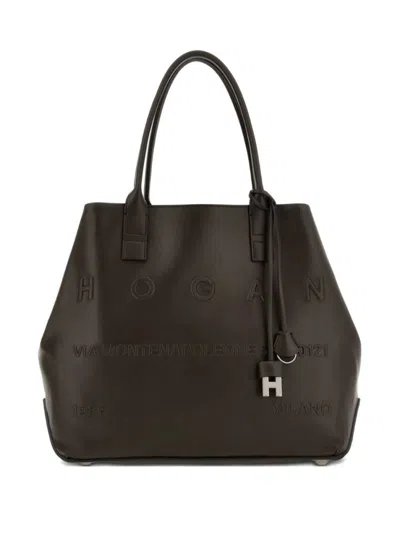 Hogan Dark Brown Script Medium Tote