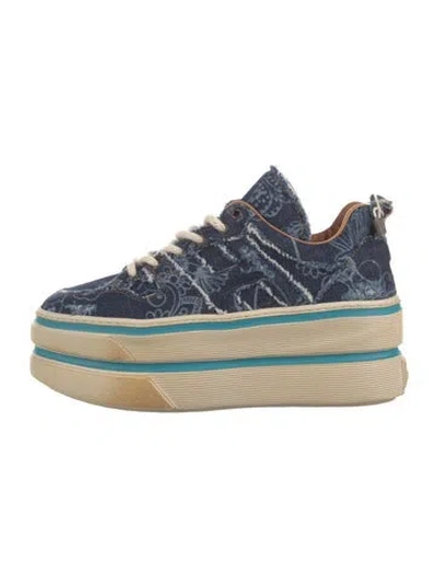 Pre-owned Hogan Denim Colorblock Pattern Chunky Sneakers In Blue