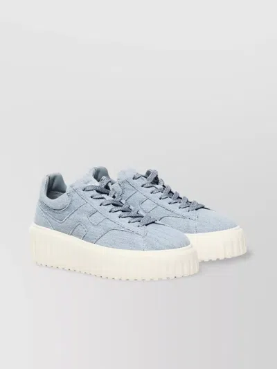 Hogan Denim Striped Platform Sneakers In Blue