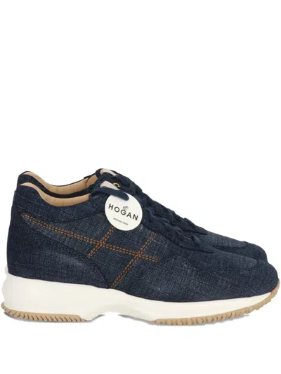 Hogan Denim-textured Lace-up Sneakers In Blue