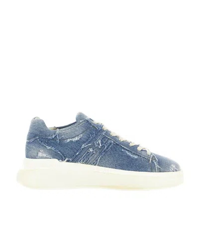 Hogan Distressed Denim Sneakers In Blue