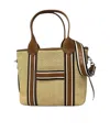 Hogan Small Raffia Script Shopping Bag With Brown Leather Details In Green