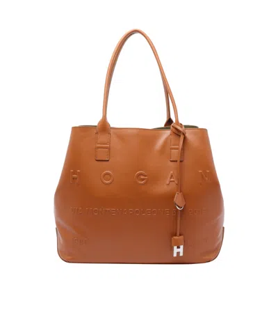 Hogan Double Handle Tote Bag In Brown
