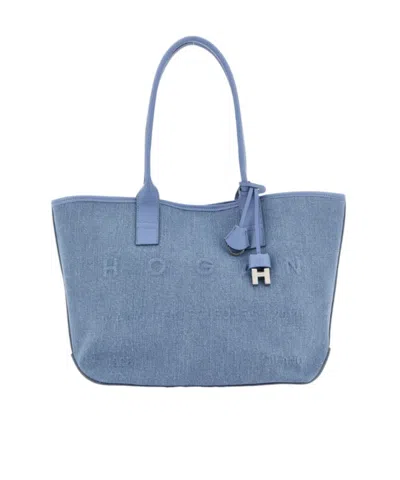 Hogan Embossed Charm Address Shopping Tote Bag In Black