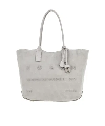 Hogan Address Embossed Lettering Tote Bag In Gray