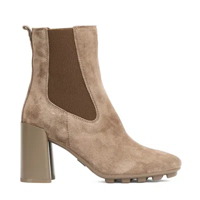 Hogan Dove Grey T85 Suede Chelsea Boot In Brown