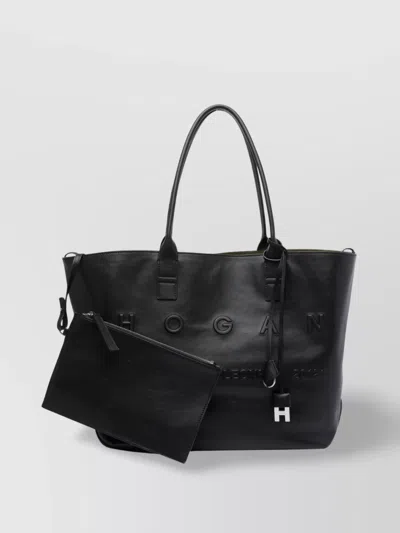 Hogan Dual Handle Metal Charm Shoulder Bag In Black