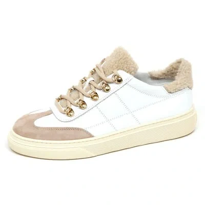 Pre-owned Hogan E2880  Sneaker Donna Beige/bianco H340 Scarpe Ecopelo Shoe Woman