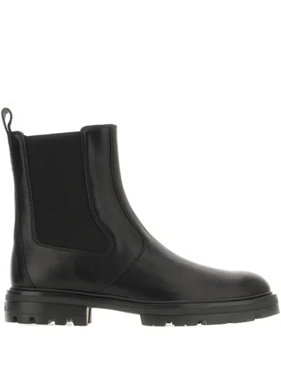Hogan Elastic-panel Leather Boots In Black