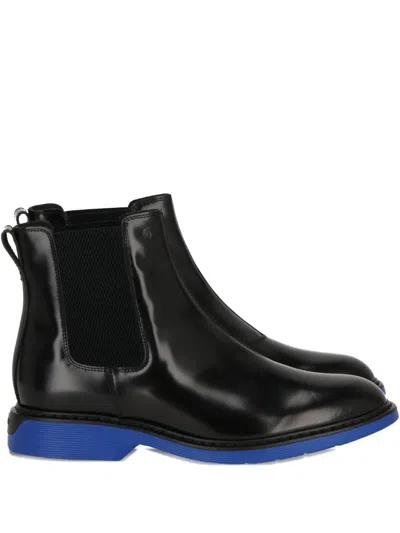 Hogan Elastic-panel Leather Chelsea Boots In Black