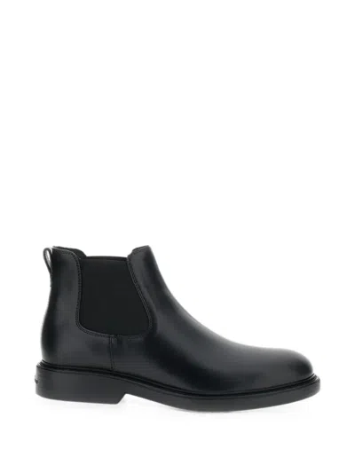 Hogan Elasticated-panel Leather Boots In Black