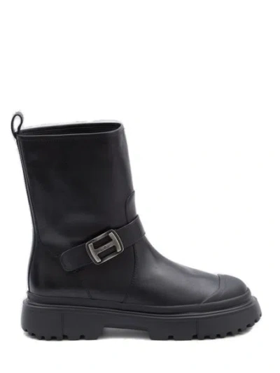 Hogan Elevate Your Style With These Chic Buckled Canvas Boots In Black