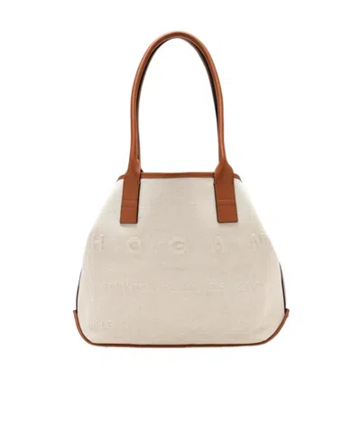 Hogan Embossed-logo Canvas Tote Bag In Brown