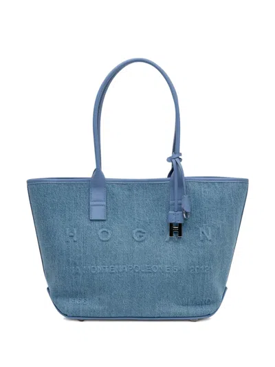 Hogan Embossed-logo Cotton Tote Bag In Blue