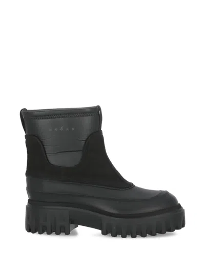 Hogan Embossed Logo Raised Sole Boots In Black