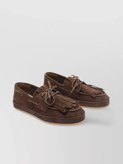 Hogan Eyelet And Fringe Detail Loafers In Brown