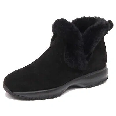 Pre-owned Hogan F5606 Sneaker Donna Black  Interactive Slip On Scarpe Eco Fur Shoe Woman In Nero