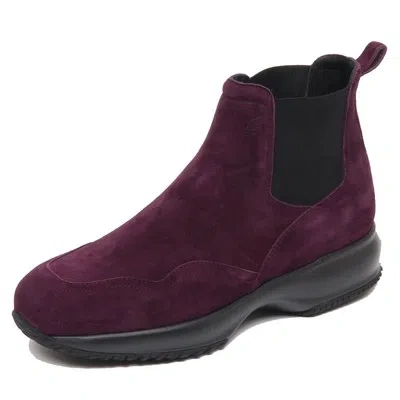 Pre-owned Hogan F6344 Beatles Donna Dark Purple  Interactive Chelsea Boot Shoe Woman In Viola