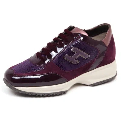 Pre-owned Hogan F6354 Sneaker Donna Purple  Vintage Sole Patent/leather H Flock Shoe Woman