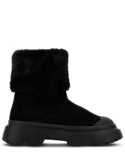 Hogan Faux-fur Suede Boots In Black